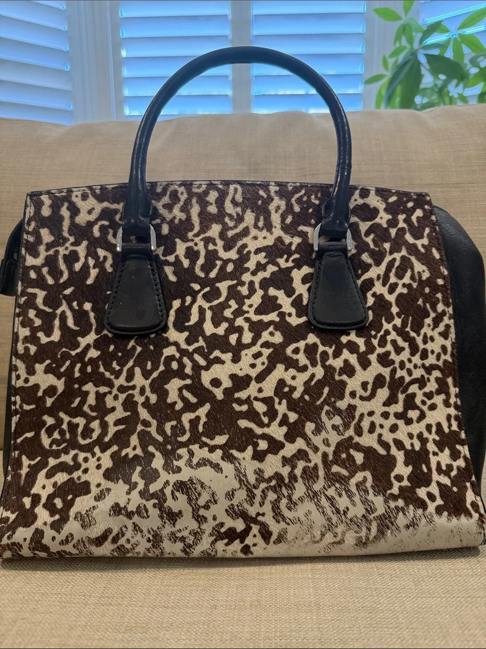 Michael Kors Black and White Animal-Print Satchel